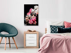 Canvas Print Peony Charm: 1-part Colorful Bouquet on Black Background