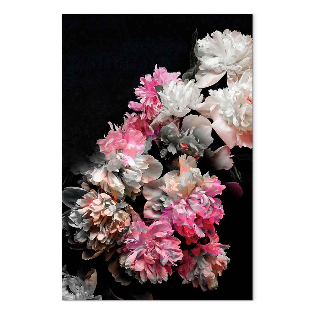 Colorful Peony Bouquet on Black Canvas Print