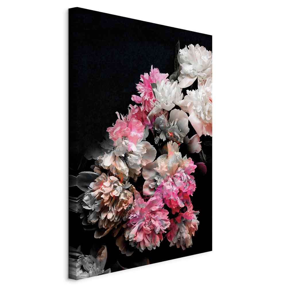 Colorful Peony Bouquet on Black Canvas Print