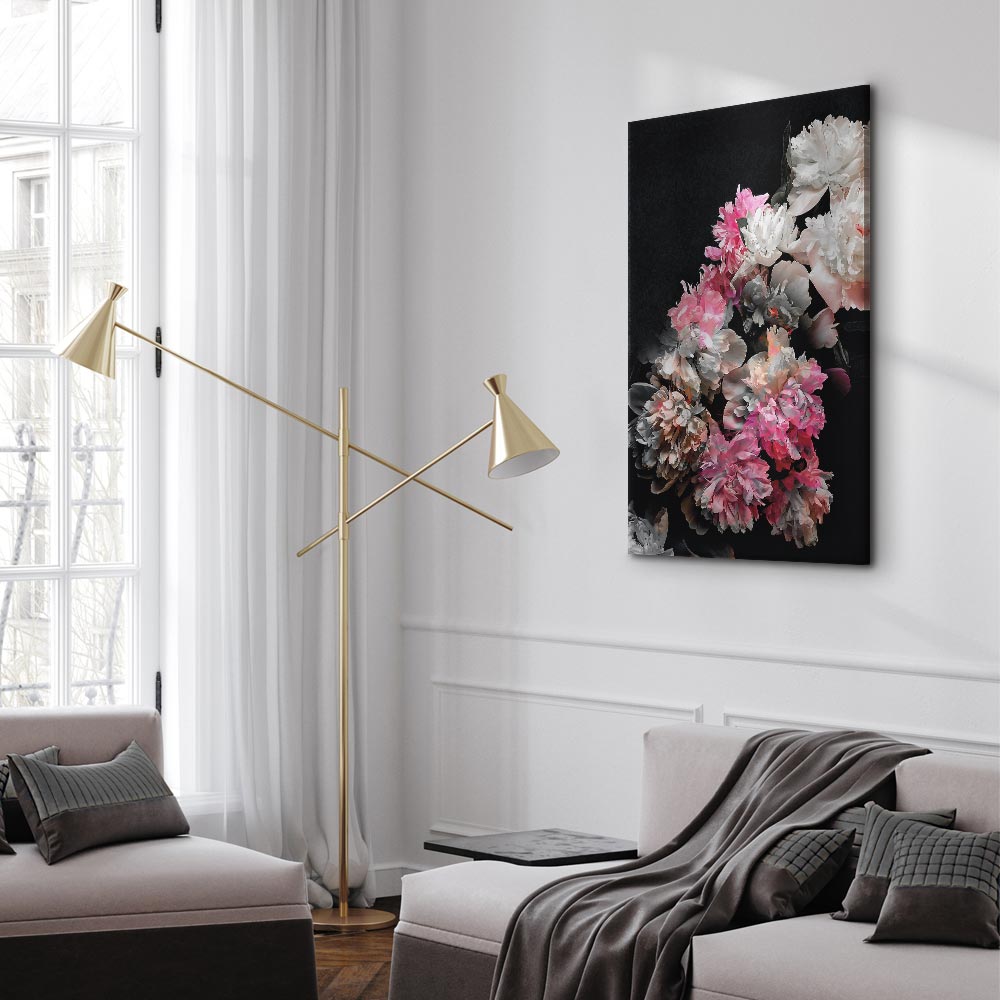Colorful Peony Bouquet on Black Canvas Print