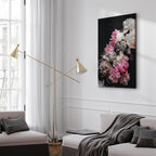 Colorful Peony Bouquet on Black Canvas Print