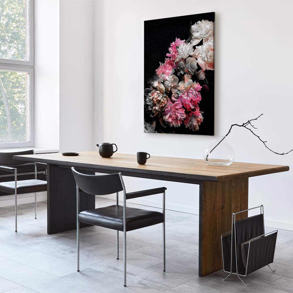 Colorful Peony Bouquet on Black Canvas Print