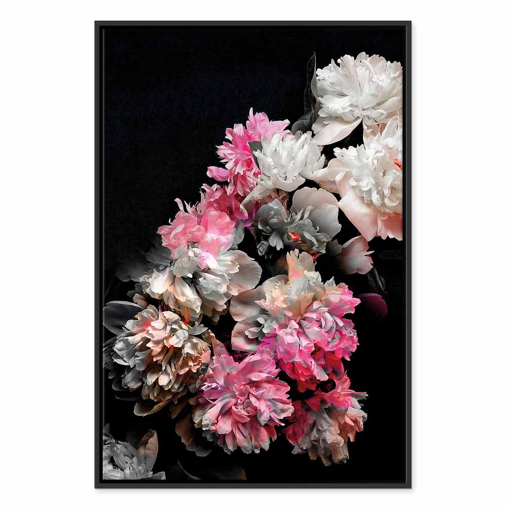Colorful Peony Bouquet on Black Canvas Print