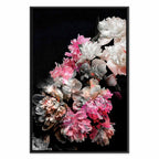 Colorful Peony Bouquet on Black Canvas Print