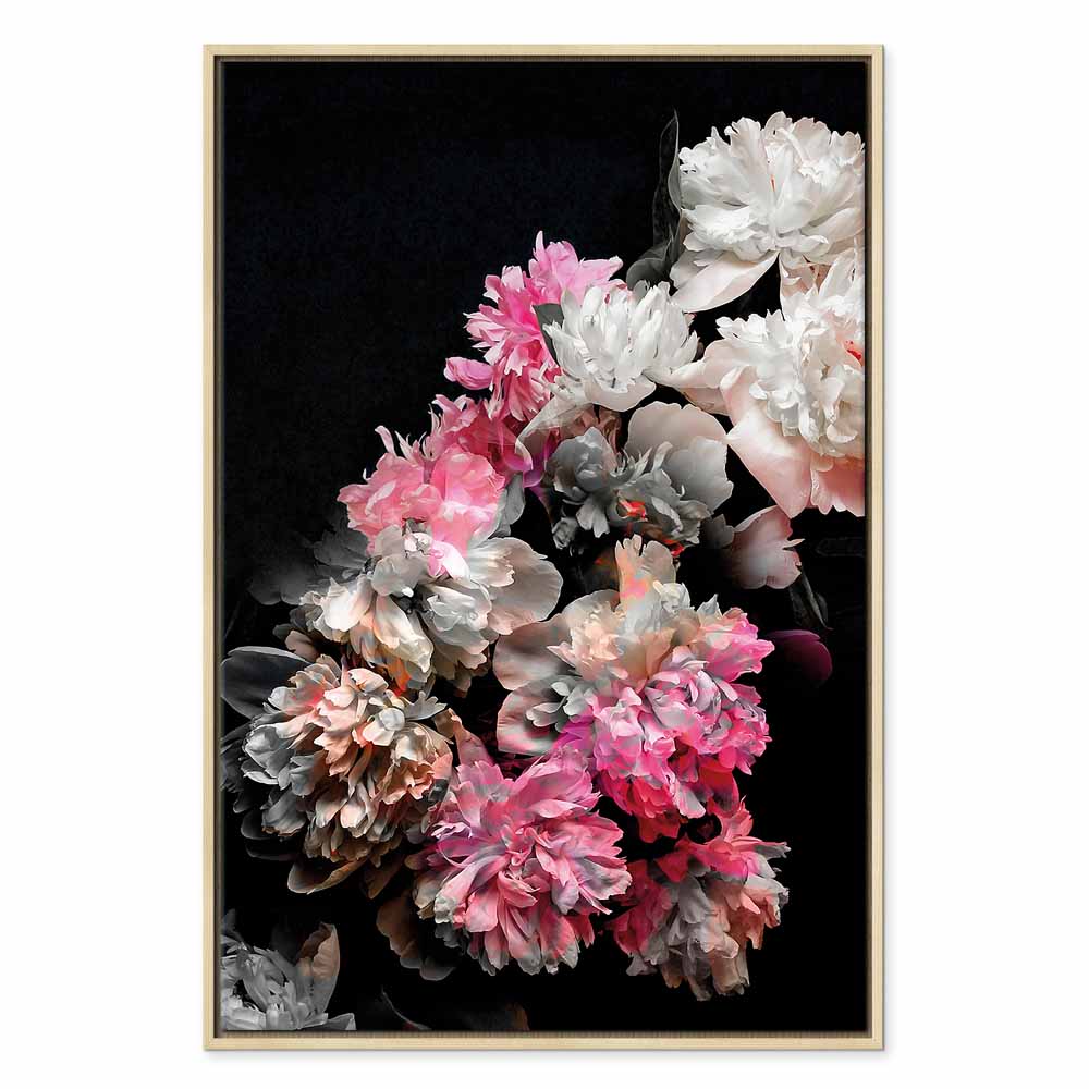 Colorful Peony Bouquet on Black Canvas Print