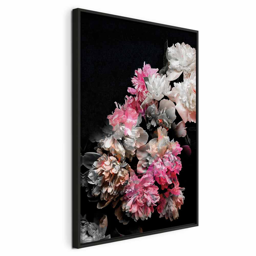 Colorful Peony Bouquet on Black Canvas Print