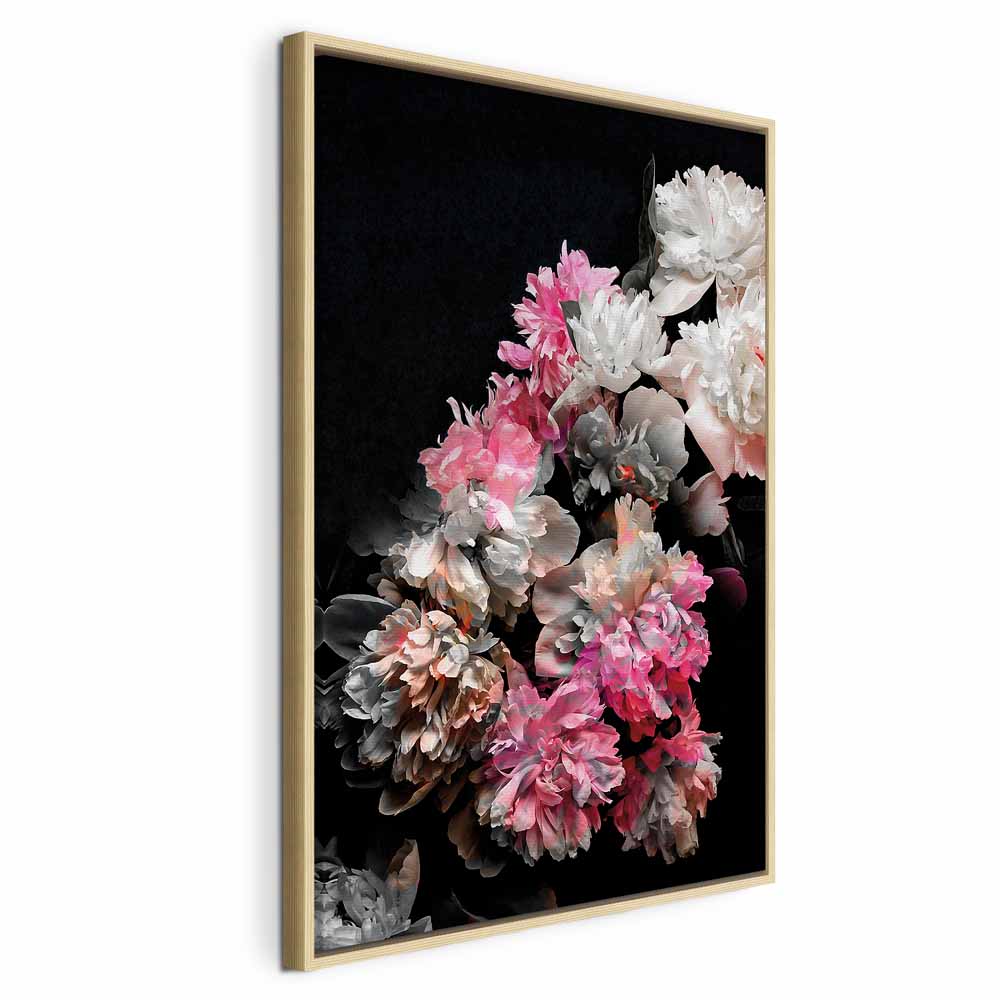 Colorful Peony Bouquet on Black Canvas Print
