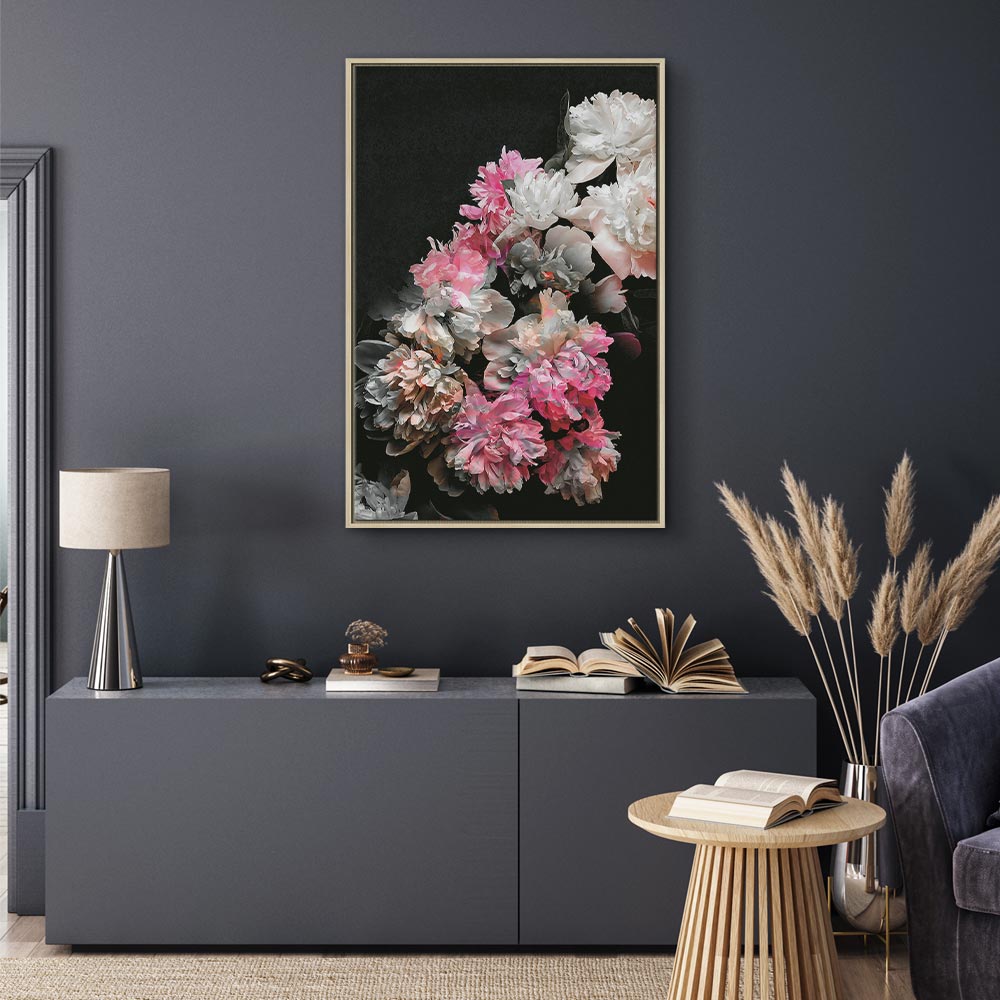 Colorful Peony Bouquet on Black Canvas Print