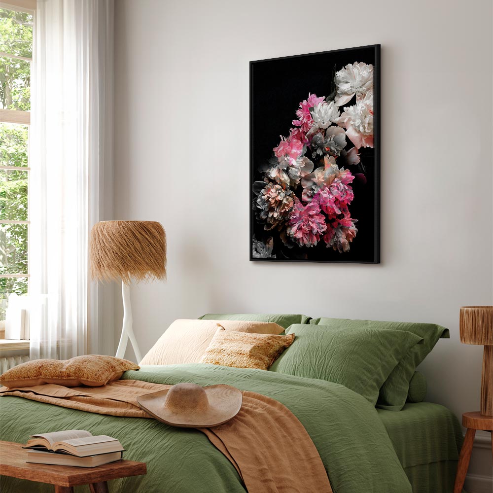 Colorful Peony Bouquet on Black Canvas Print
