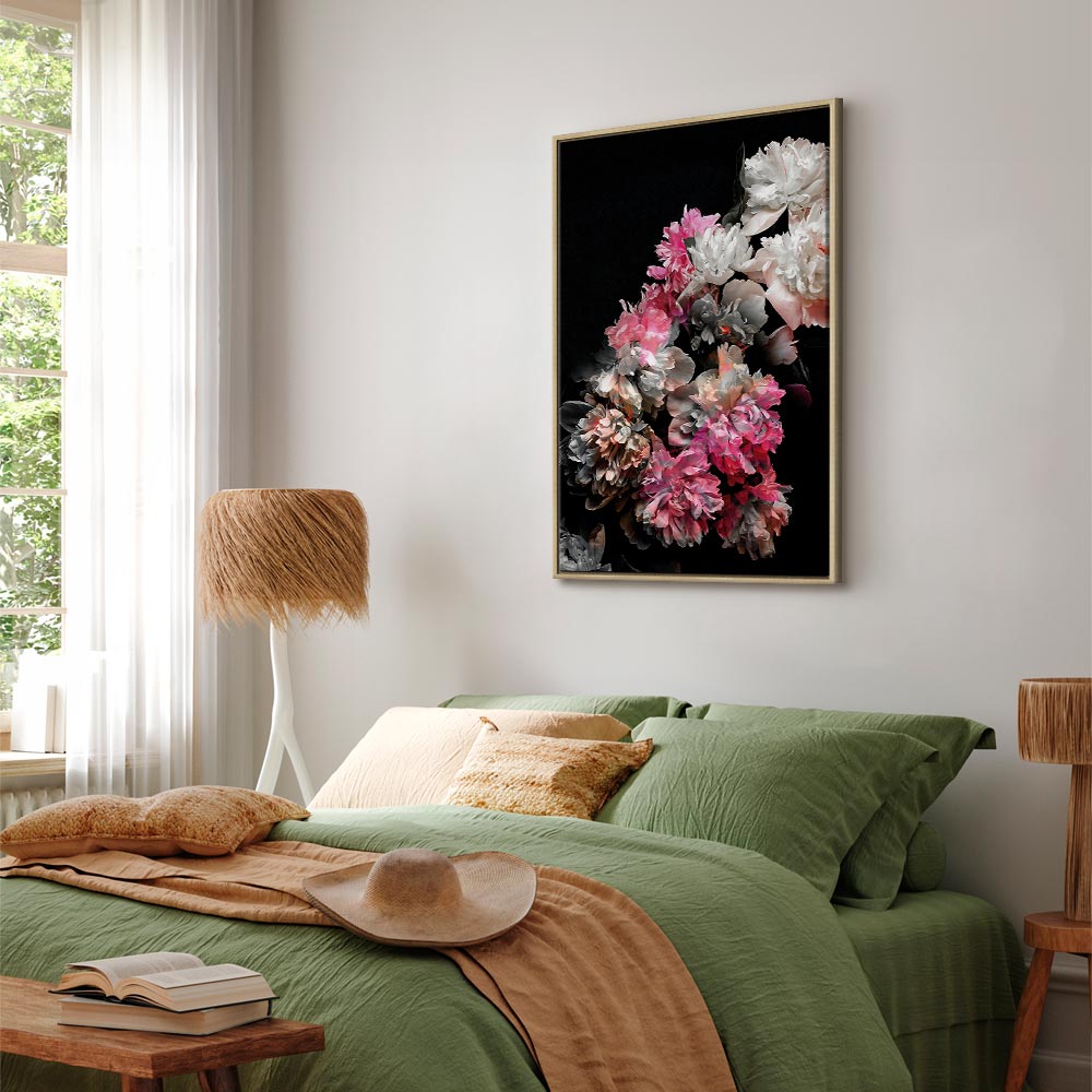 Colorful Peony Bouquet on Black Canvas Print