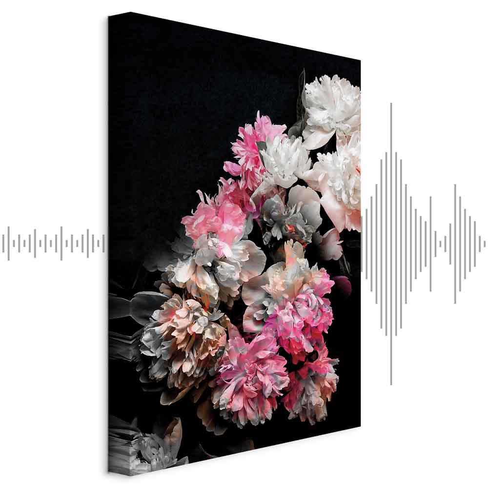 Colorful Peony Bouquet on Black Canvas Print