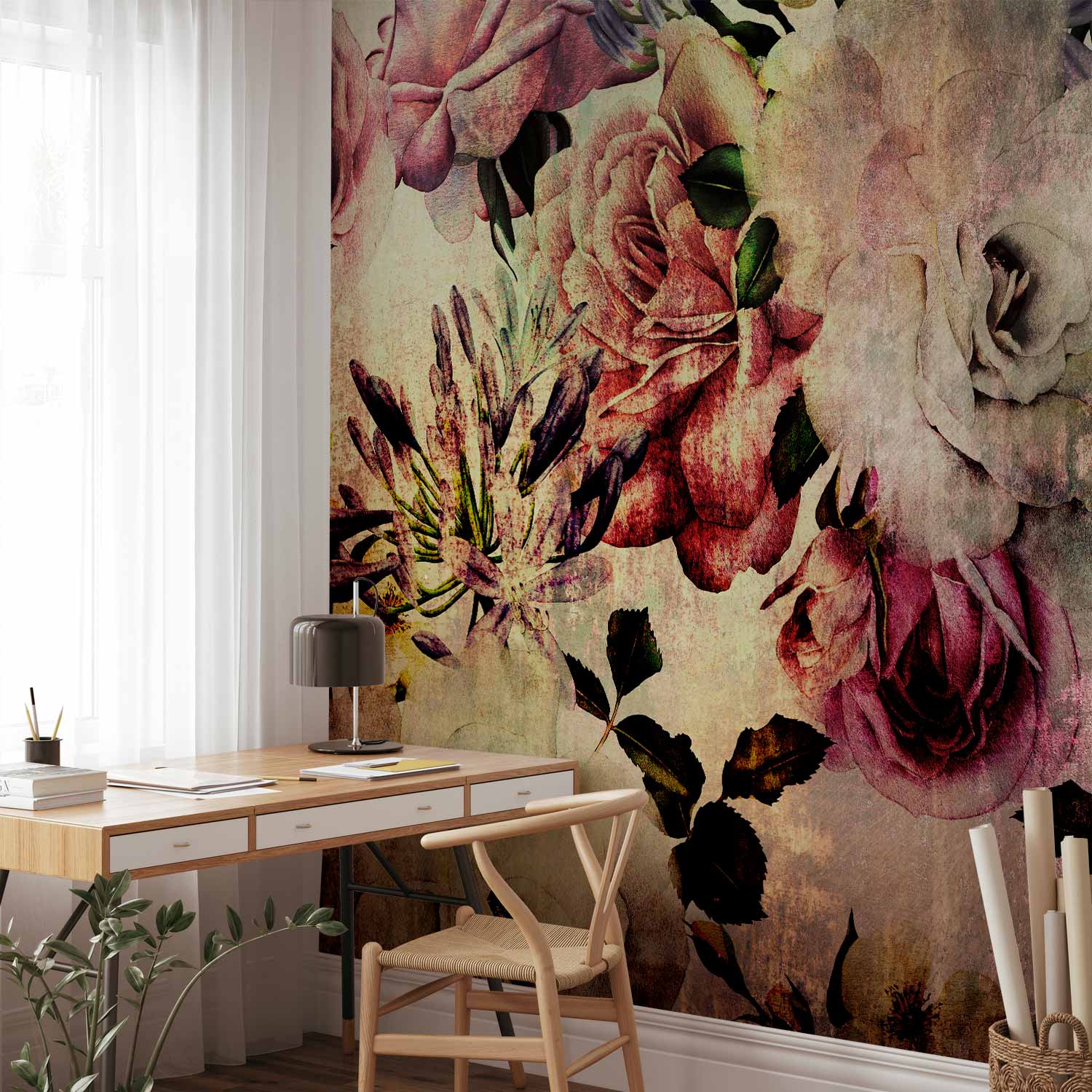Colorful Nostalgia Flowers Wall Mural