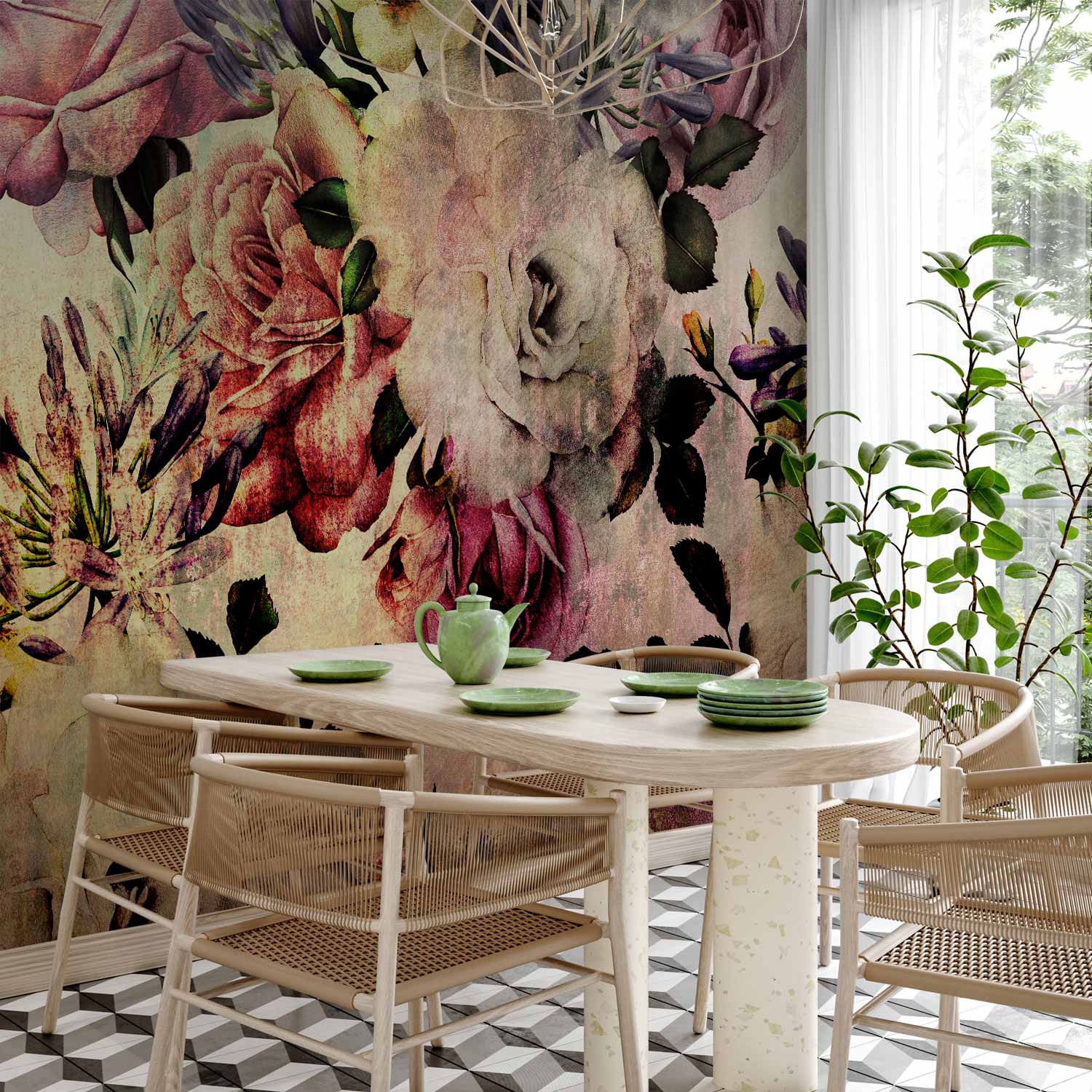 Colorful Nostalgia Flowers Wall Mural