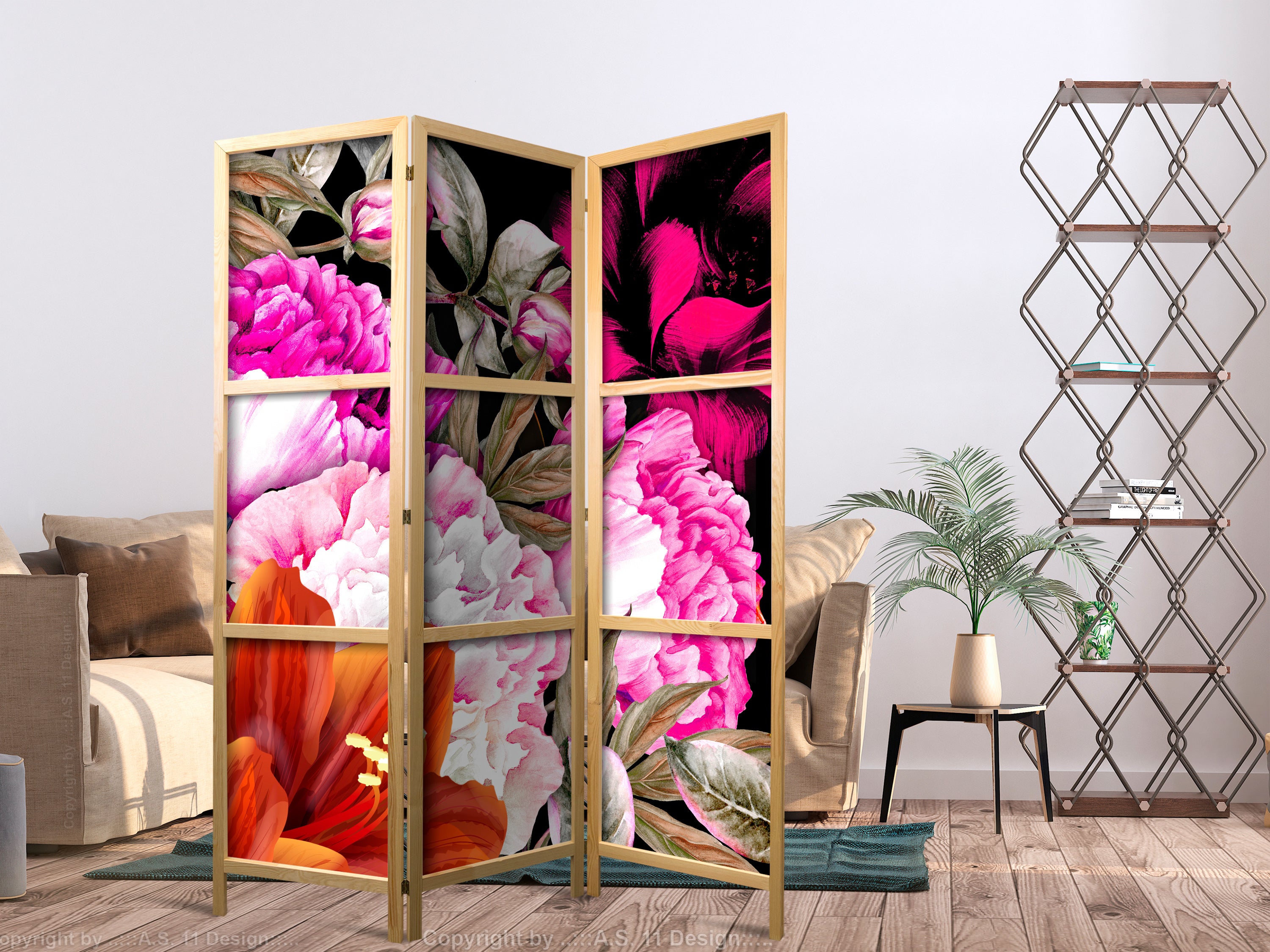 Floral Abundance Japanese 3-Panel Room Divider