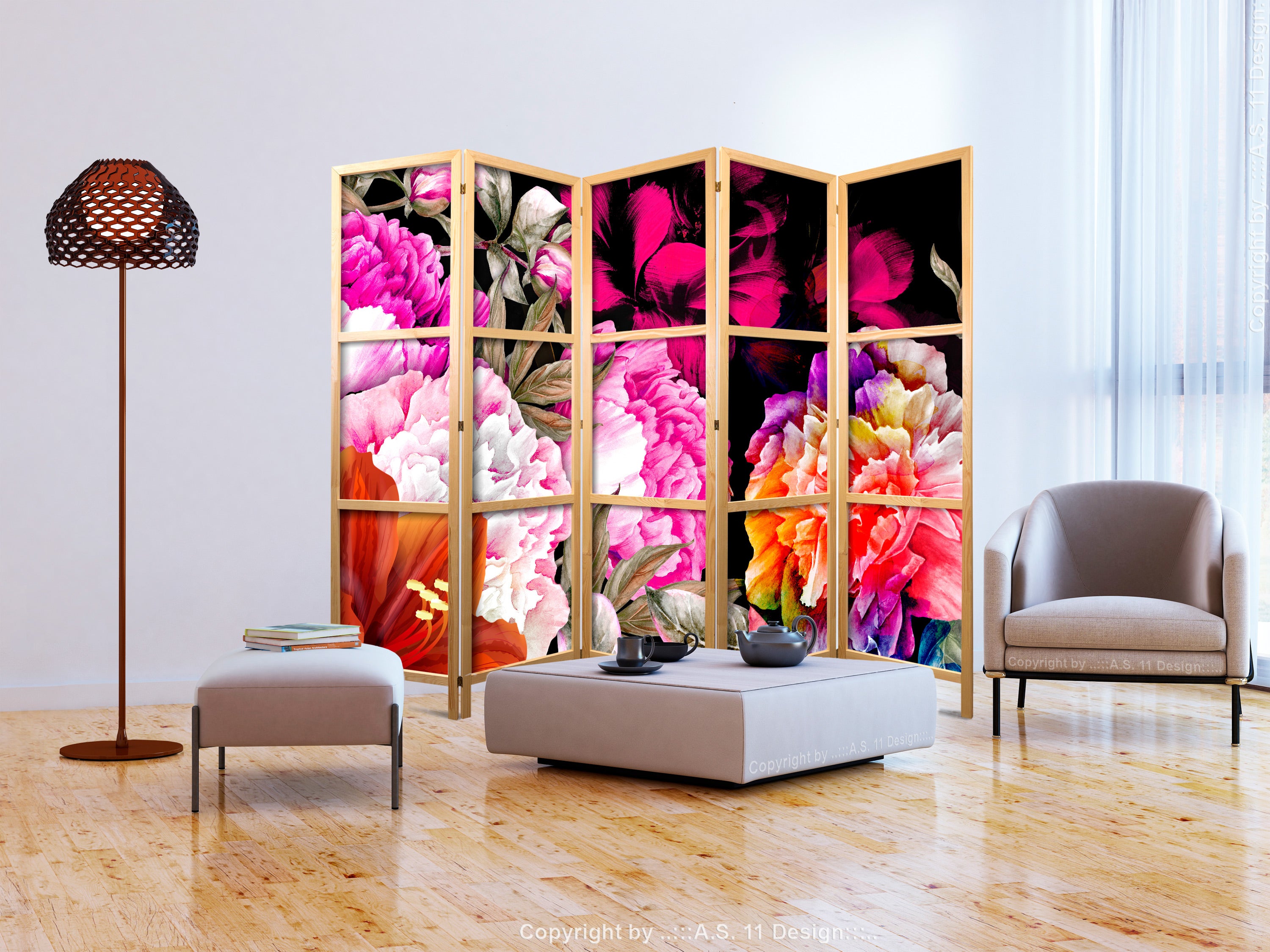 Floral Abundance Japanese 5-Panel Room Divider