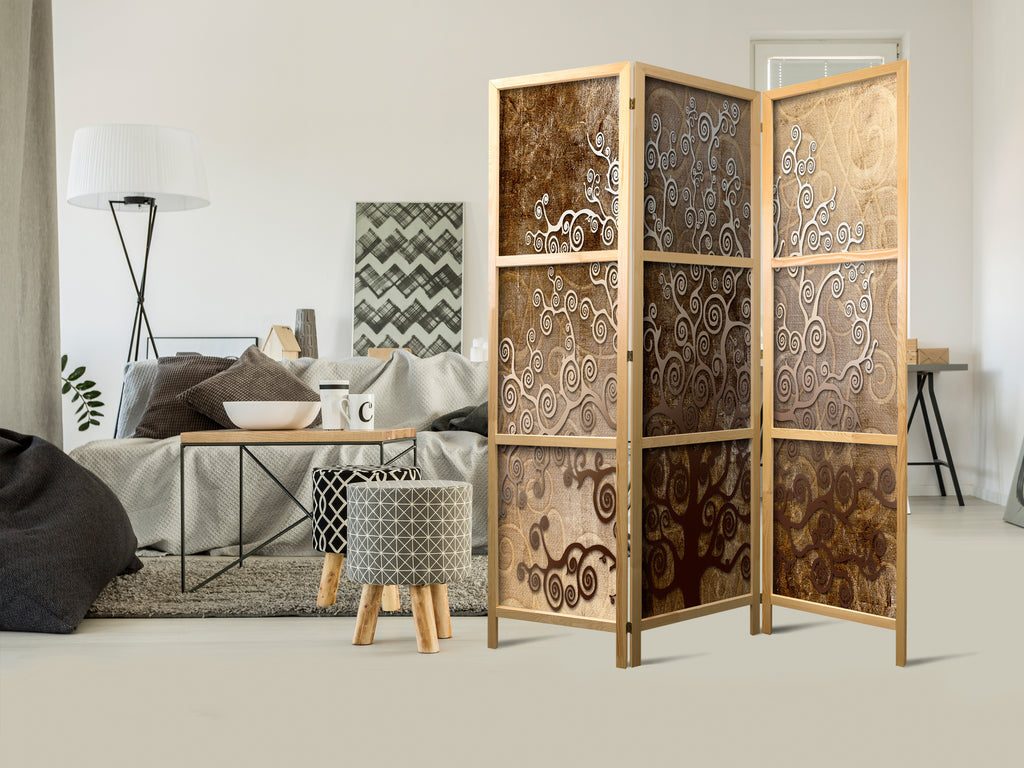 Golden Abstract 3-Panel Japanese Room Divider