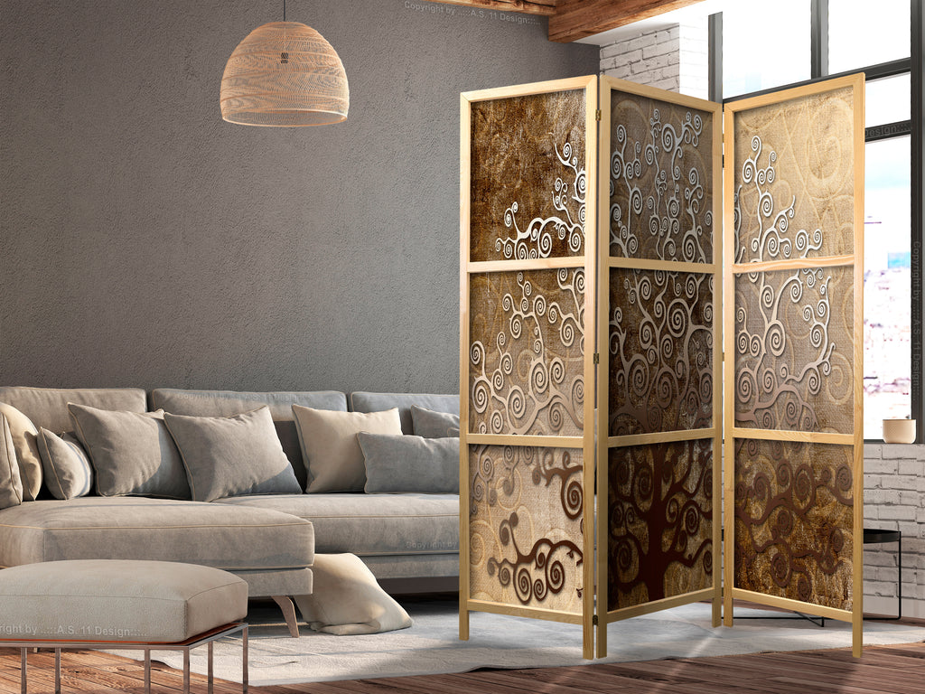 Golden Abstract 3-Panel Japanese Room Divider