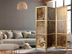 Golden Abstract 3-Panel Japanese Room Divider