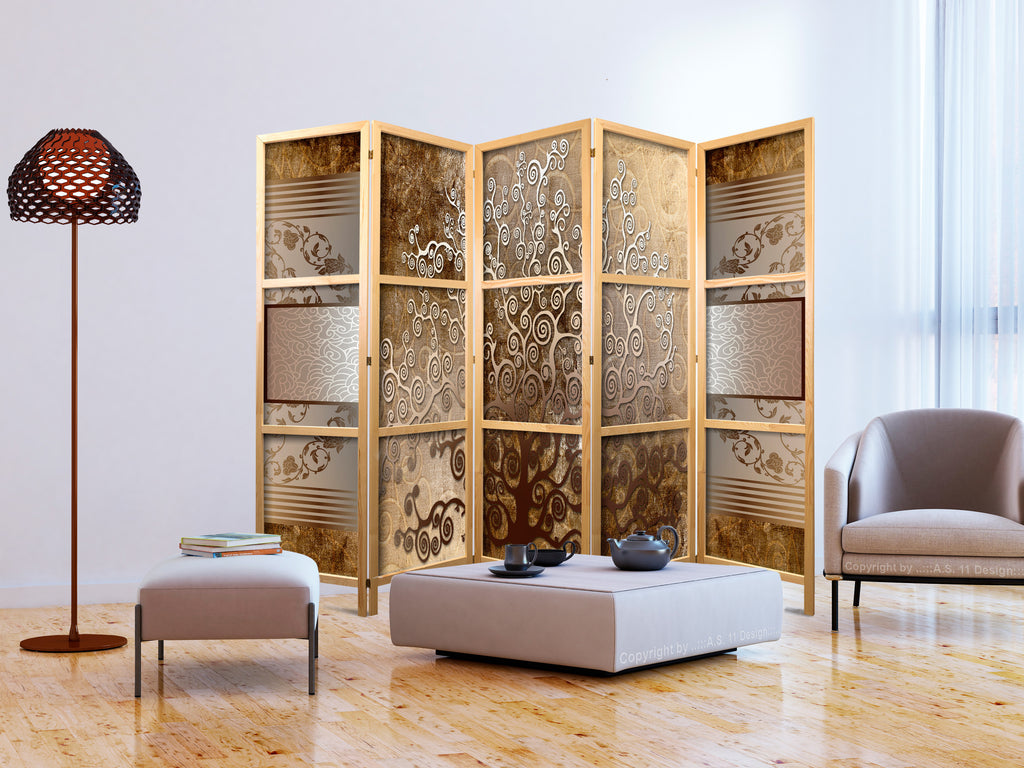 Golden Abstract 5-Panel Japanese Room Divider