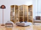 Golden Abstract 5-Panel Japanese Room Divider