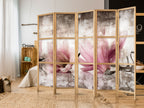 Retro Magnolia Flowers 5-Panel Japanese Room Divider