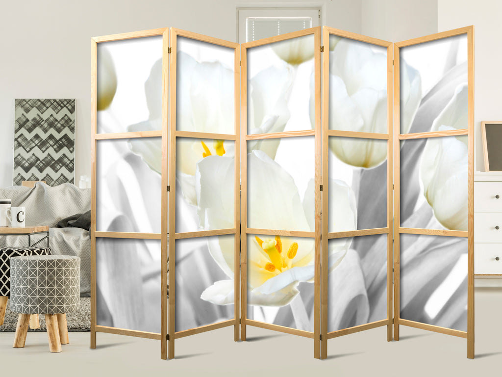 Luminous Tulips Floral 5-Panel Japanese Room Divider