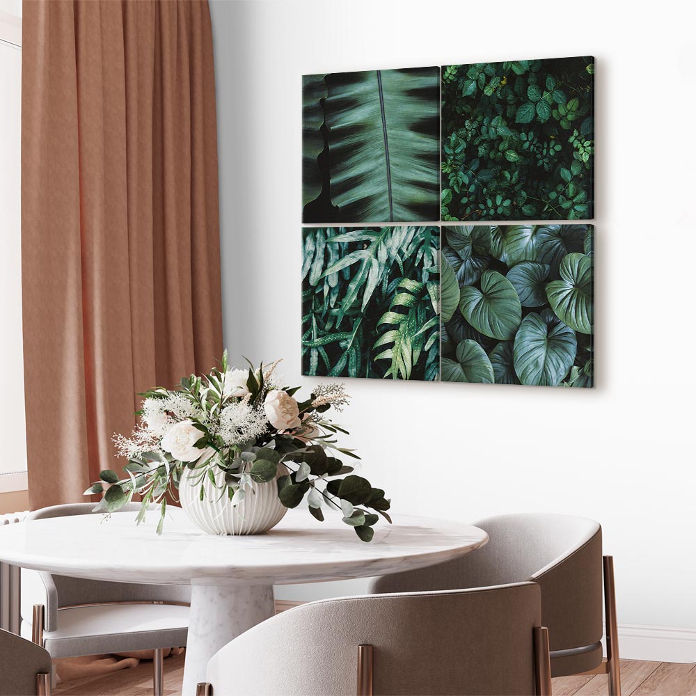 Botanical Leaves Green Canvas Print (4 Parts)