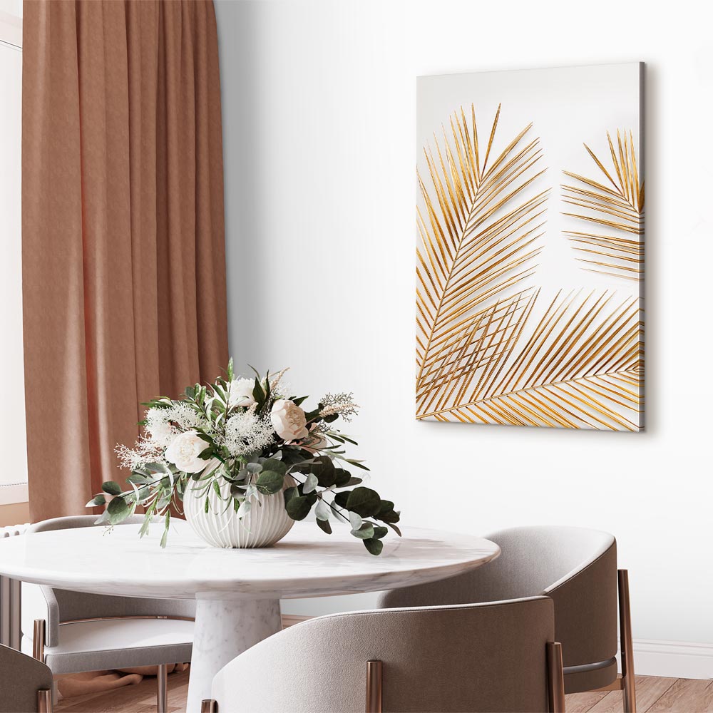 Golden Palm Leaves Tropical Canvas Print