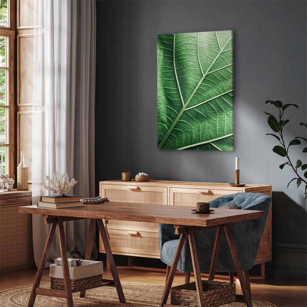 Malachite Leaf Vertical Canvas Print