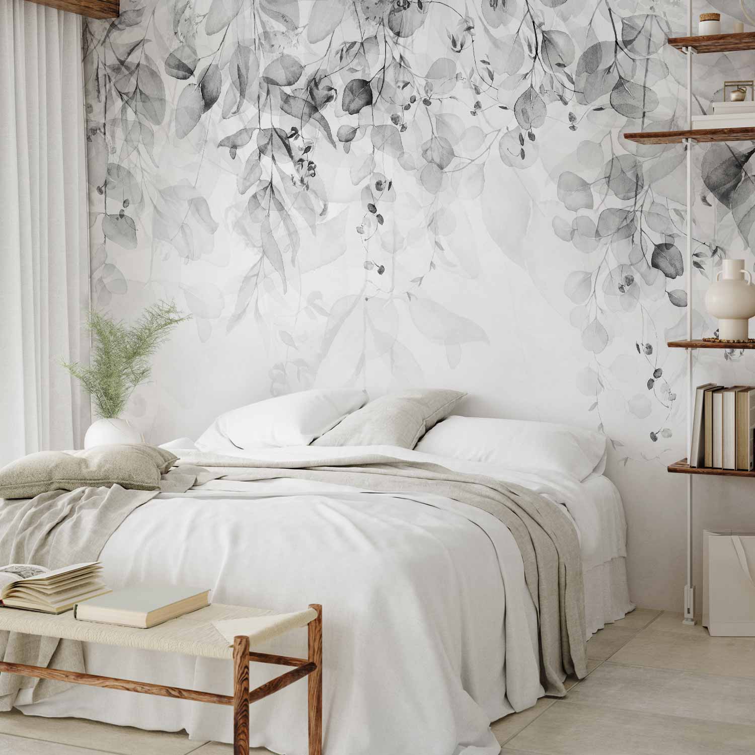 Misty Forest Leaves Nature Wall Mural