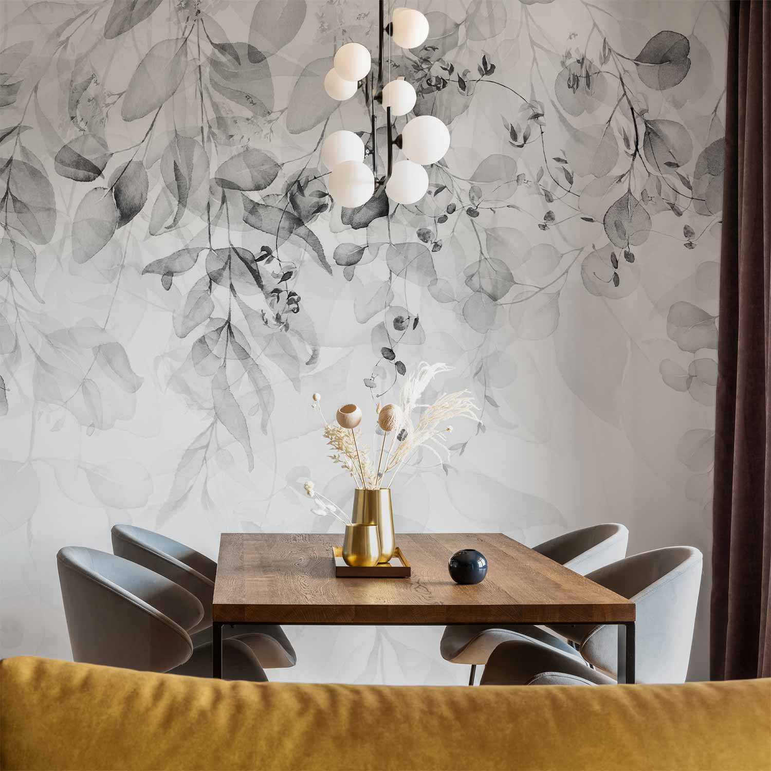 Misty Forest Leaves Nature Wall Mural