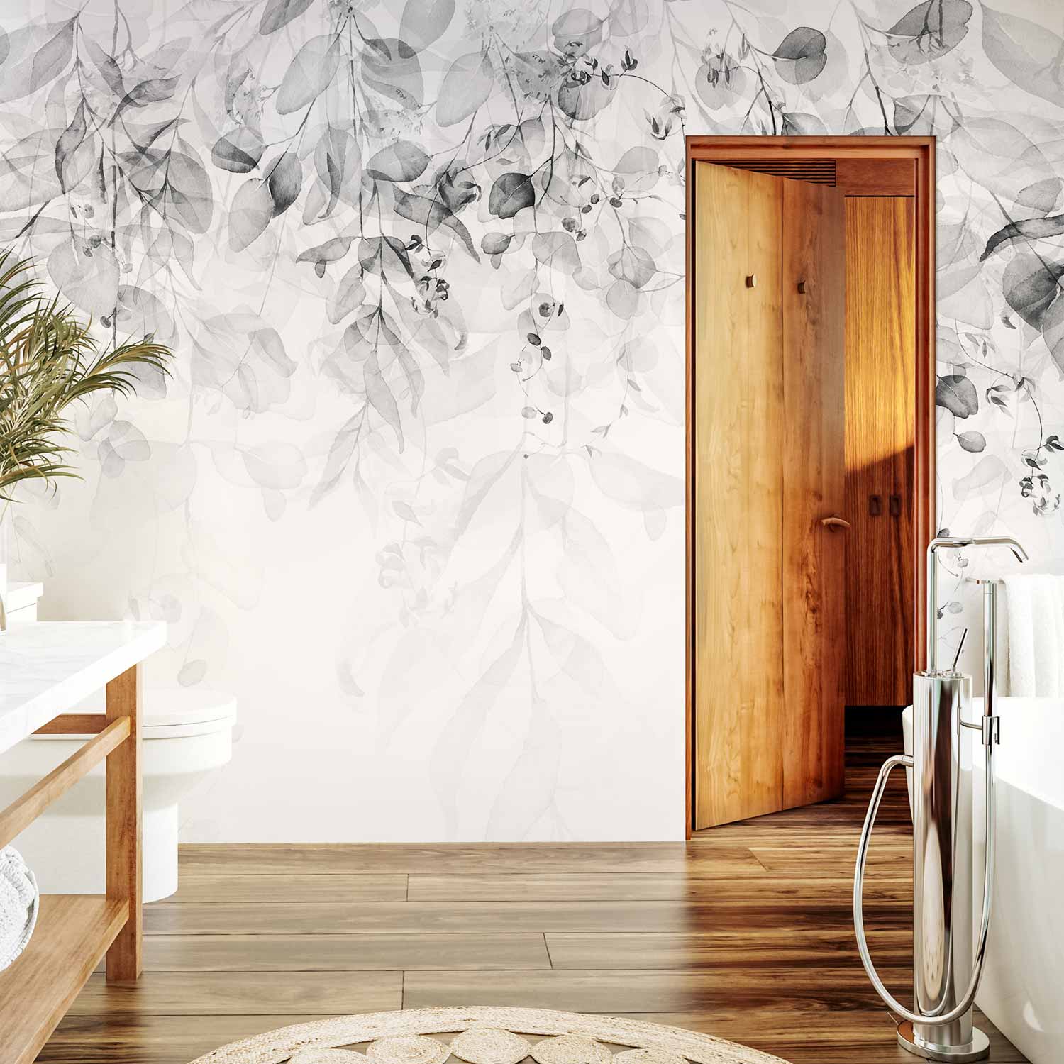 Misty Forest Leaves Nature Wall Mural