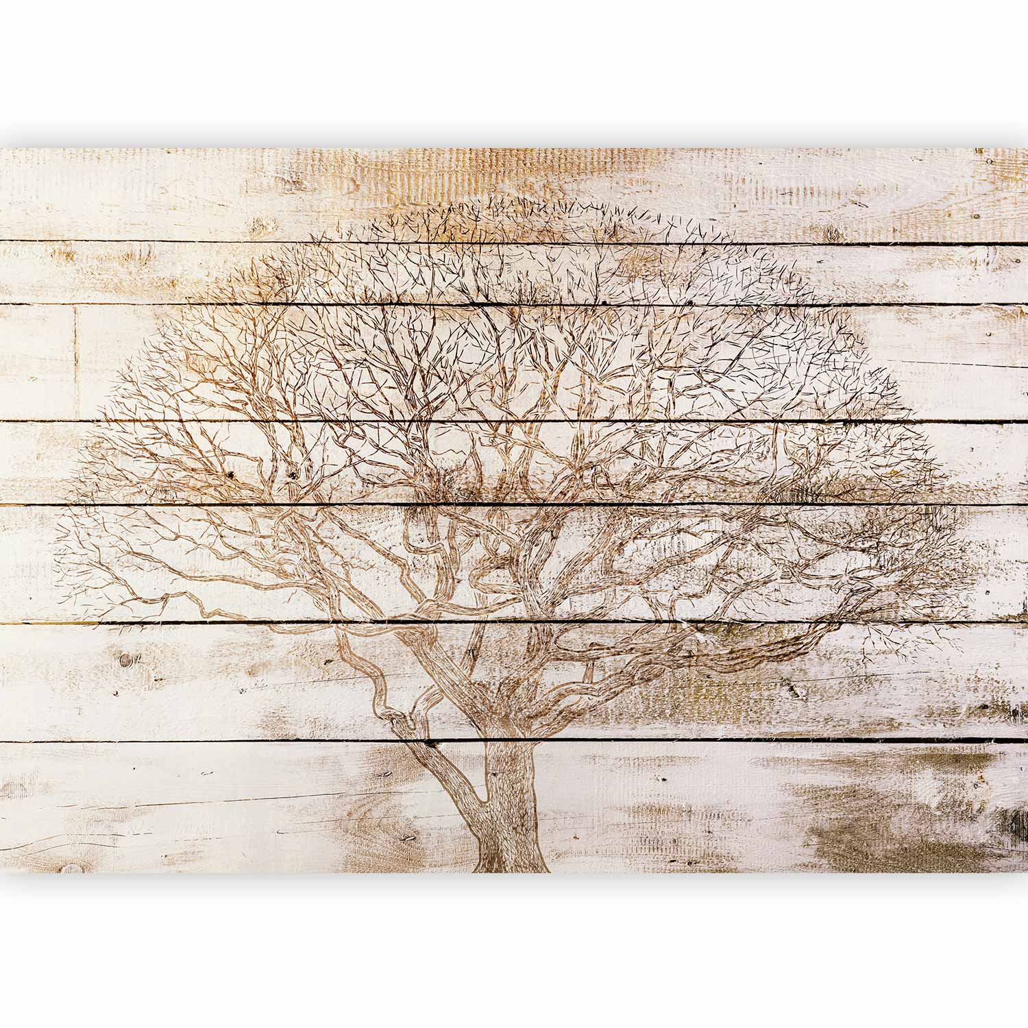 Vintage Tree on Wooden Boards Wall Mural