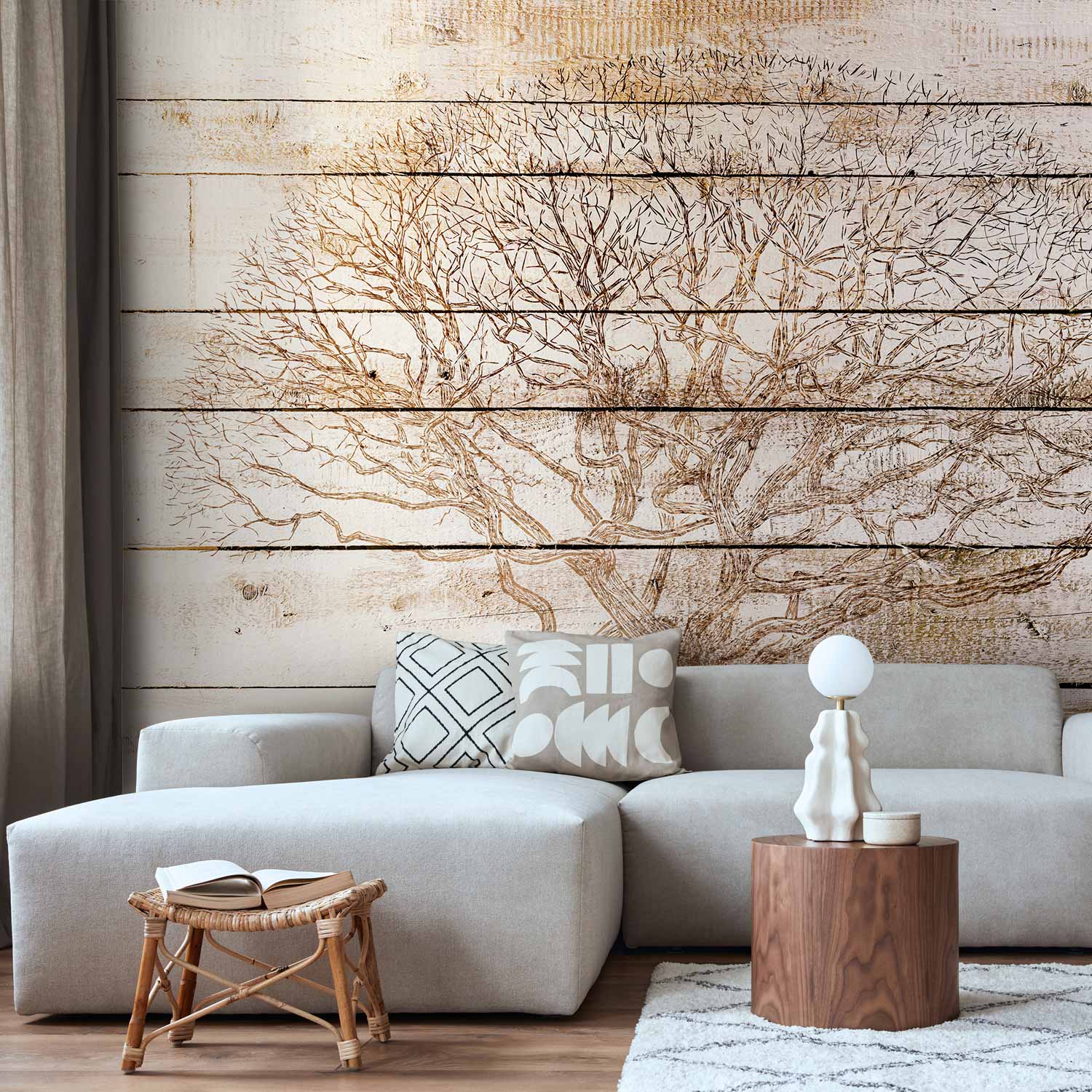 Vintage Tree on Wooden Boards Wall Mural