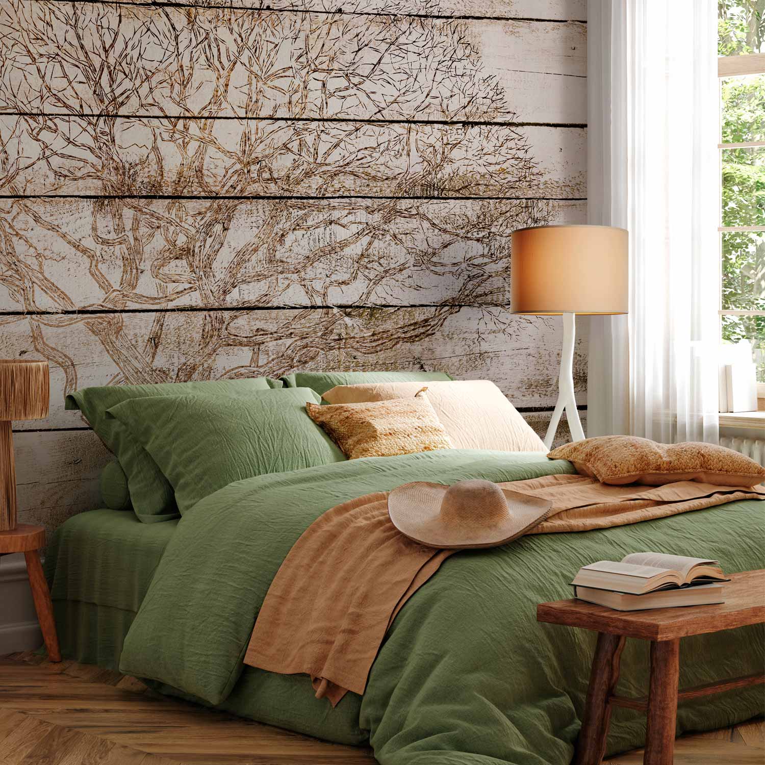Vintage Tree on Wooden Boards Wall Mural