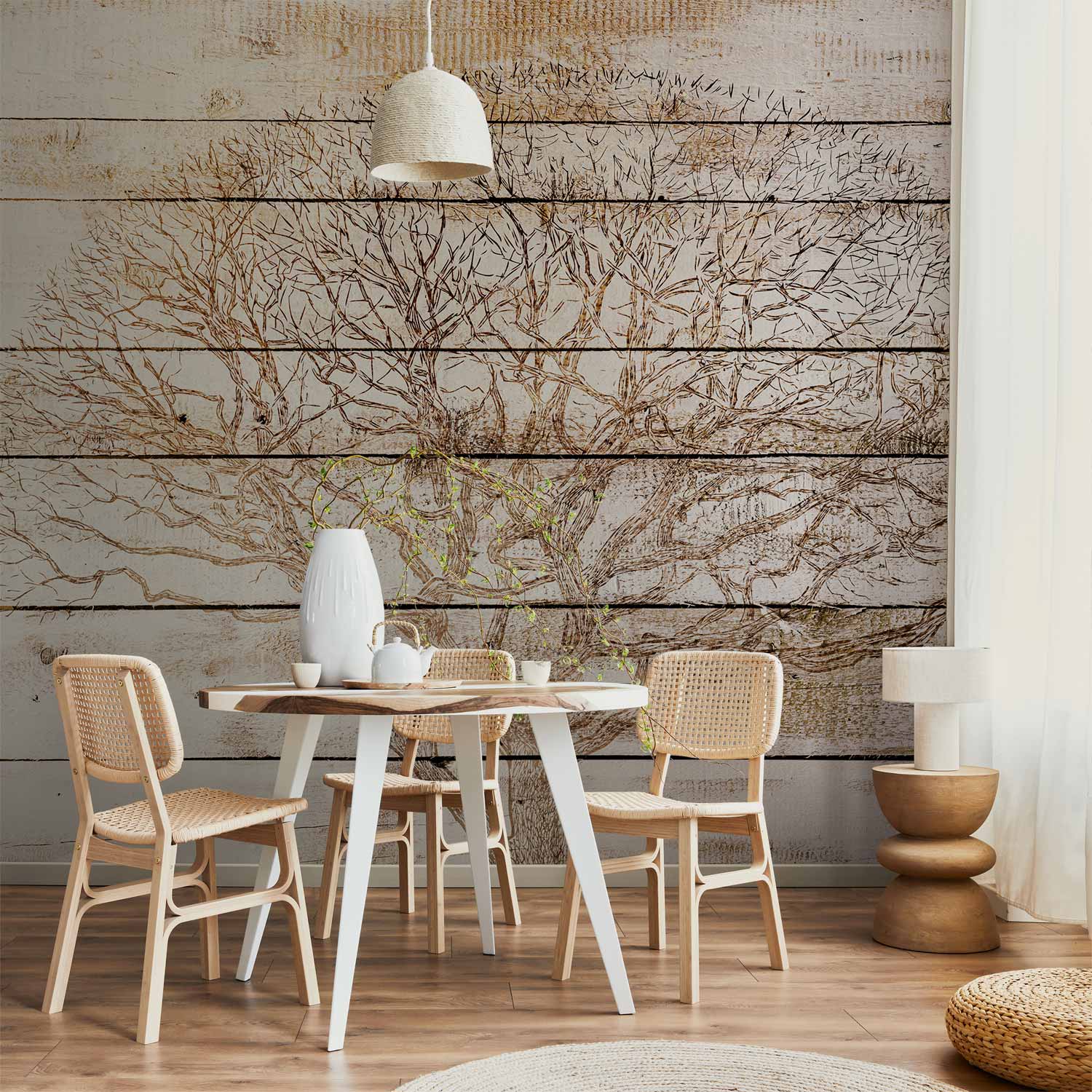 Vintage Tree on Wooden Boards Wall Mural