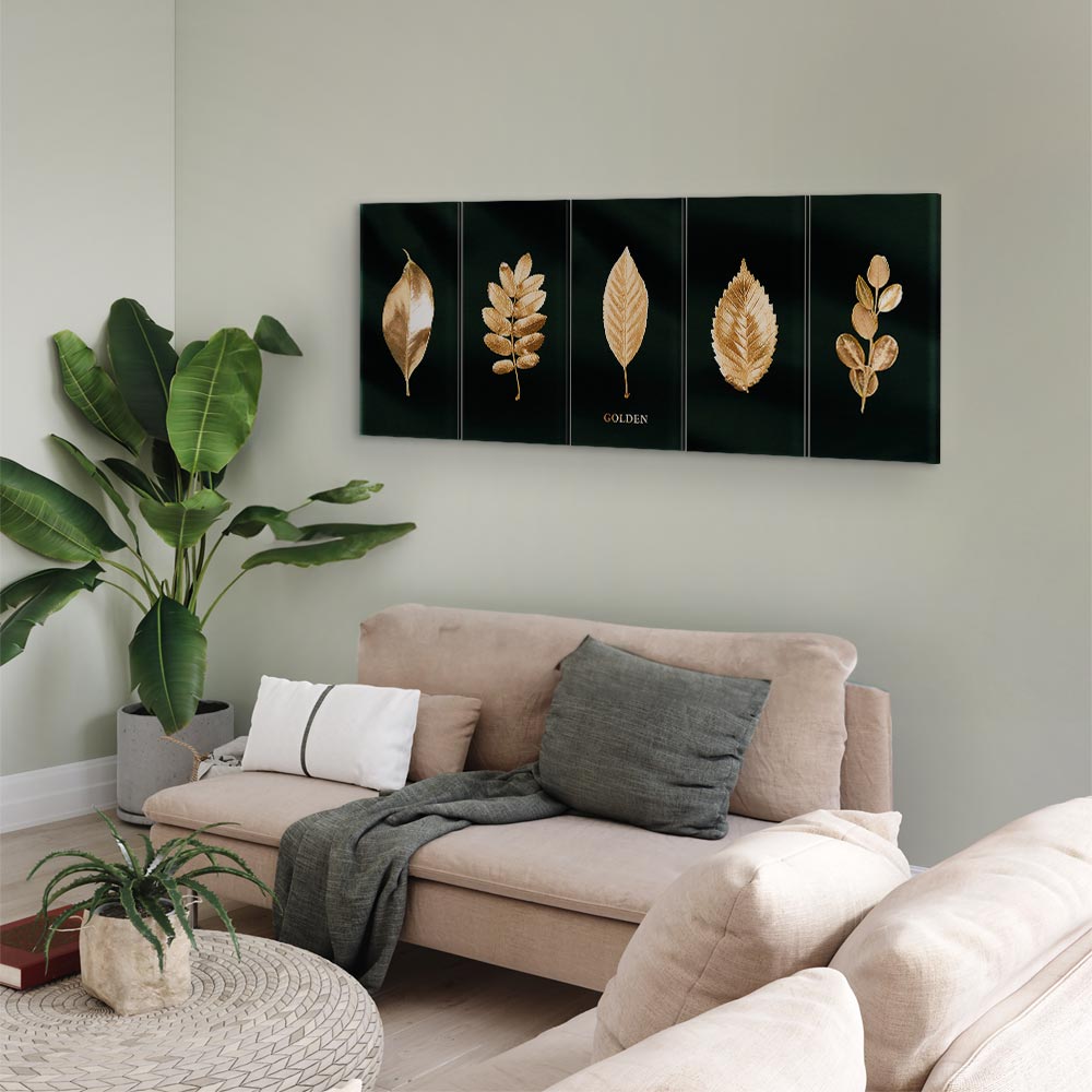 Noble Leaves Nature Canvas Print (5 Parts) Narrow