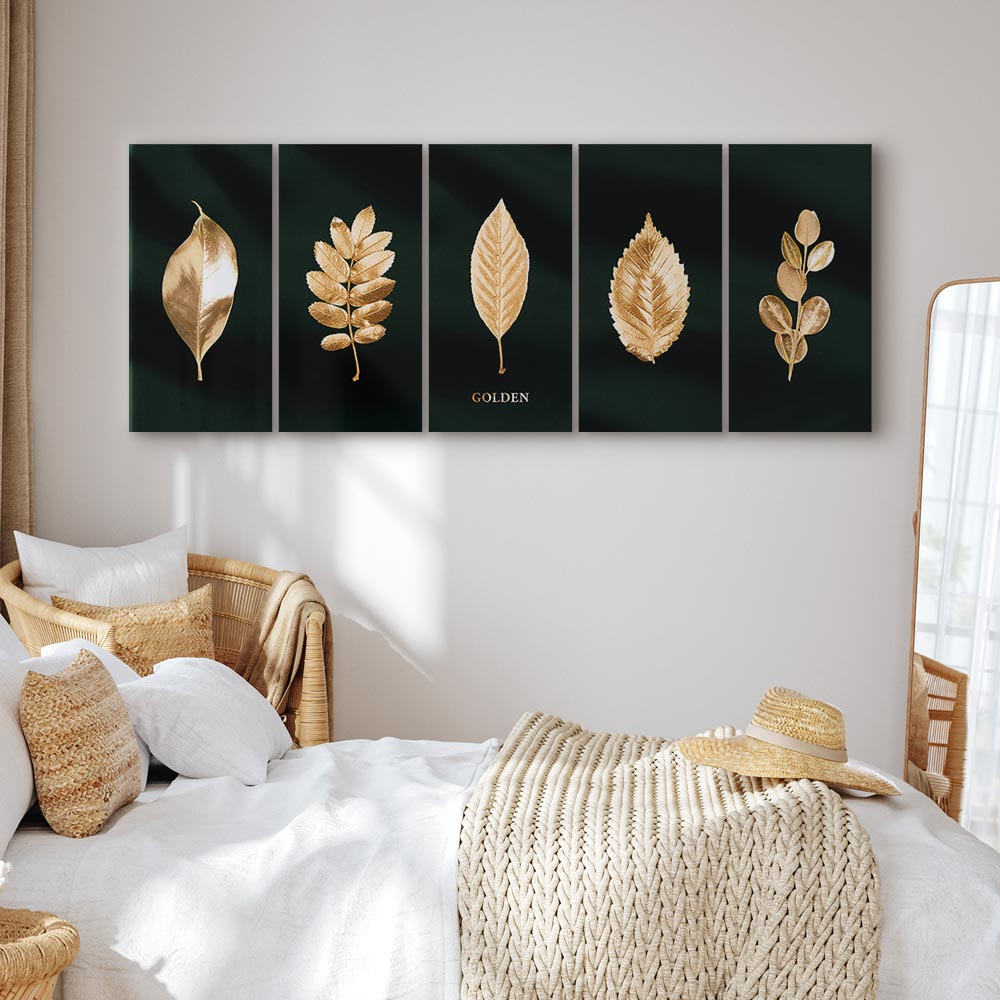 Noble Leaves Nature Canvas Print (5 Parts) Narrow