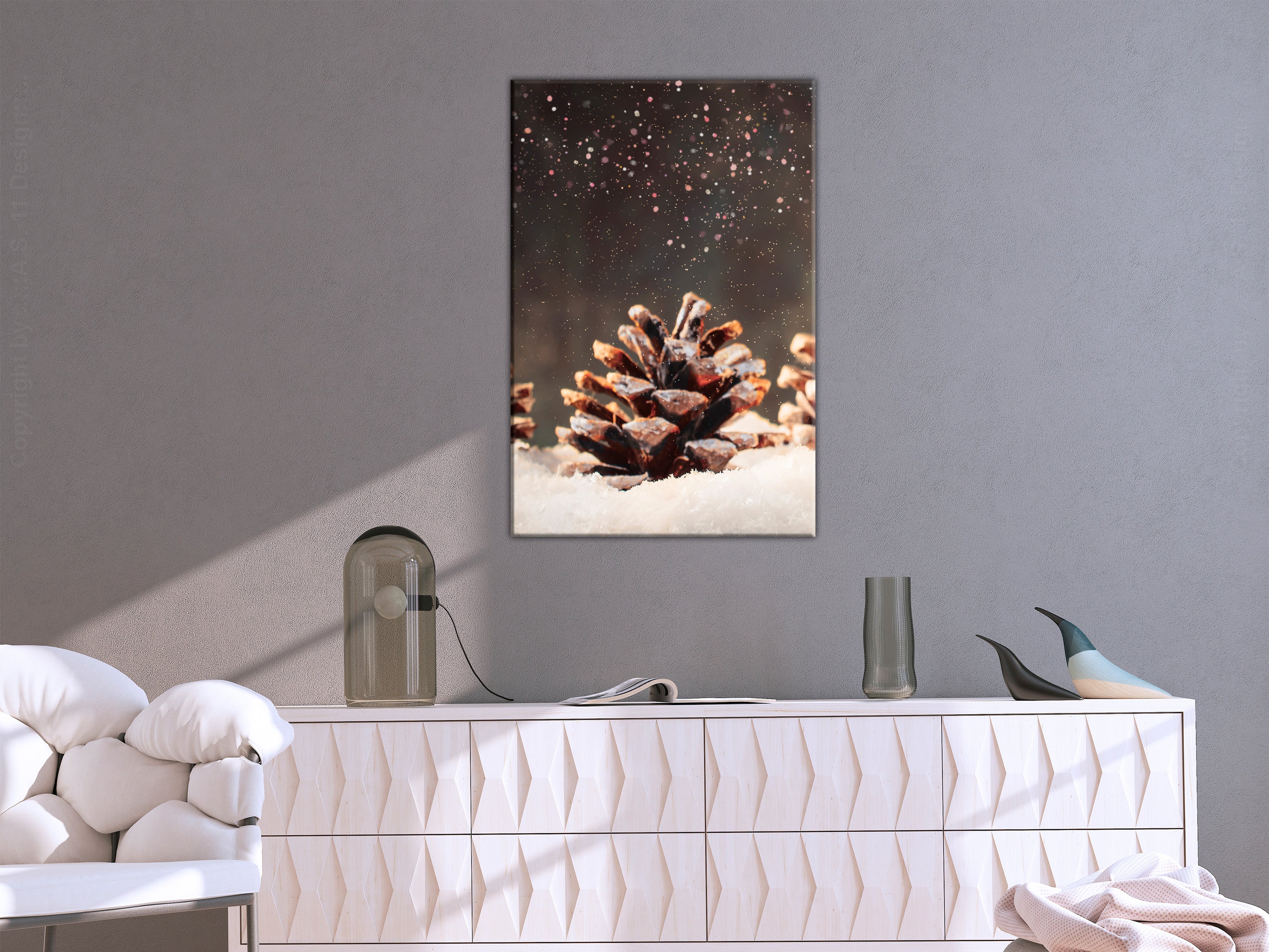 Canvas Print Winter Pine Cone Vertical 1 Part
