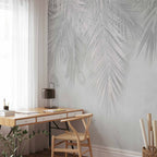 Grey Tropical Palm Leaves Wall Mural