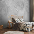 Grey Tropical Palm Leaves Wall Mural
