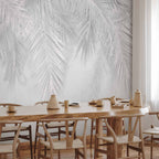 Grey Tropical Palm Leaves Wall Mural