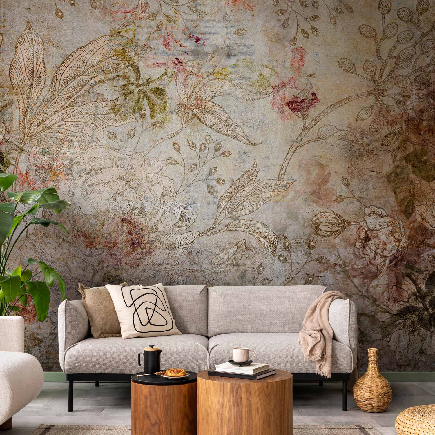 Vintage Floral Postcard Wall Mural