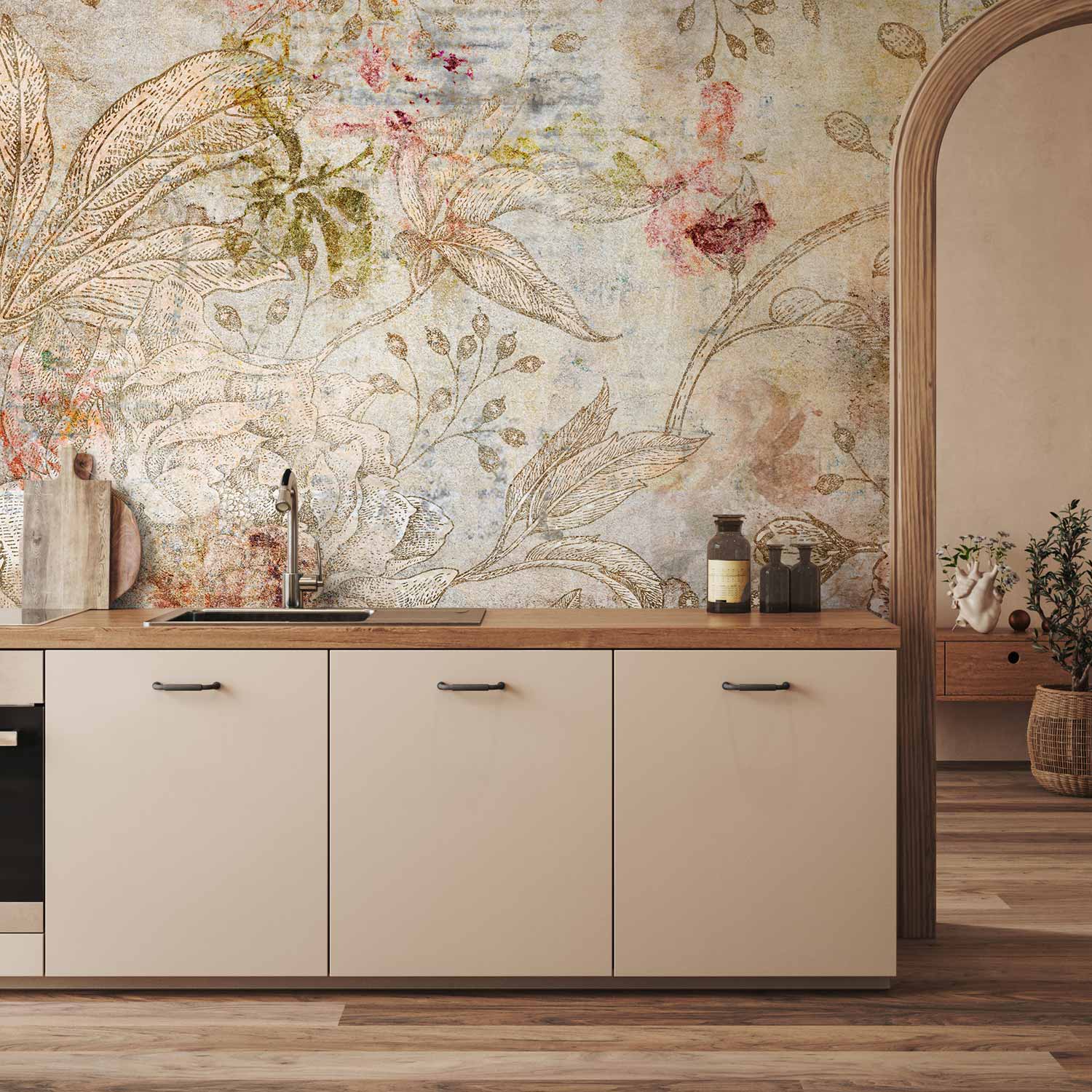 Vintage Floral Postcard Wall Mural