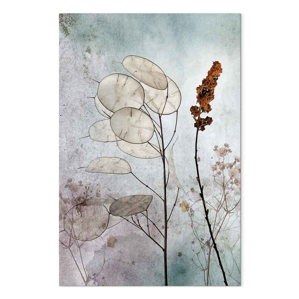 Foggy Lunaria Floral Vertical Canvas Print