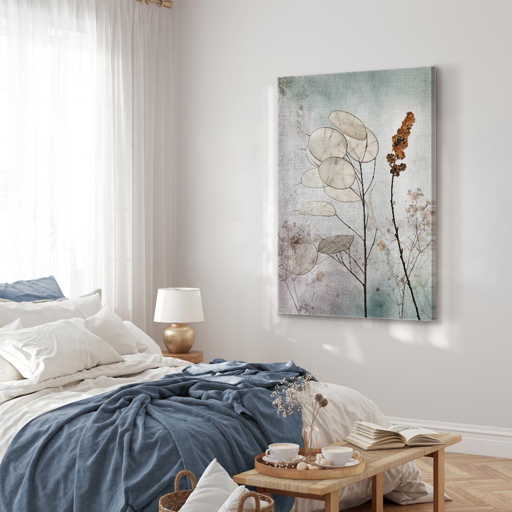 Foggy Lunaria Floral Vertical Canvas Print