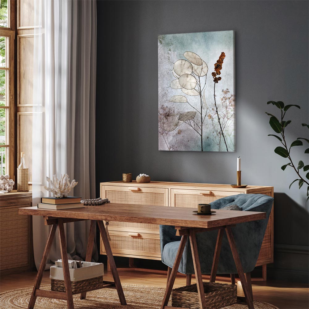 Foggy Lunaria Floral Vertical Canvas Print