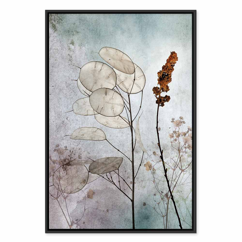 Foggy Lunaria Floral Vertical Canvas Print