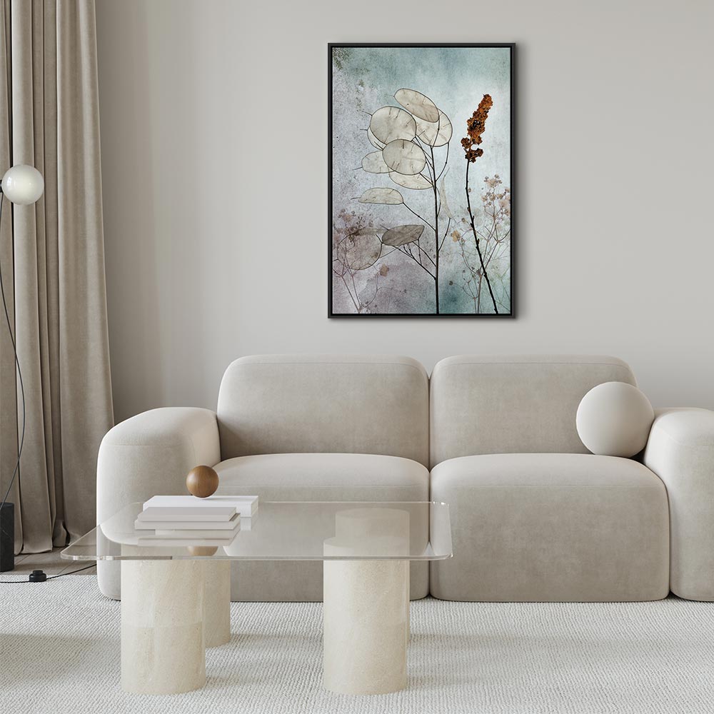 Foggy Lunaria Floral Vertical Canvas Print