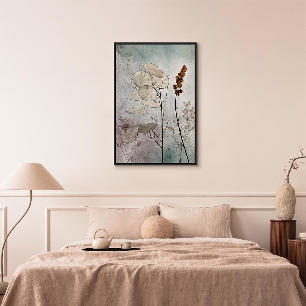 Foggy Lunaria Floral Vertical Canvas Print